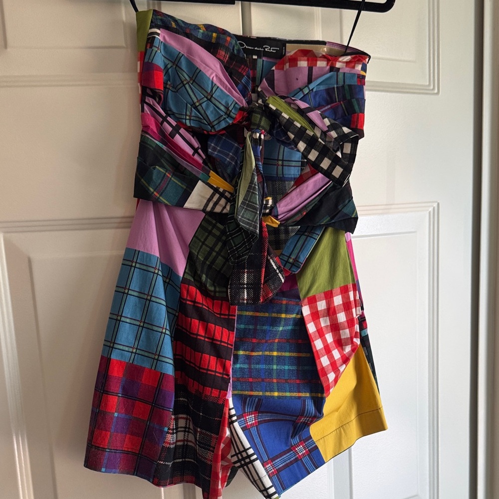 Oscar De La Renta Plaid Patchwork Strapless Playsuit size 2, Brand New